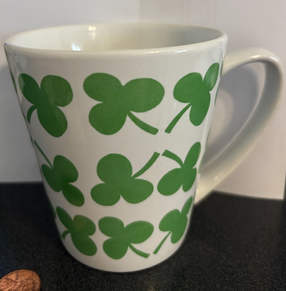 St. Patrick's Day white ceramic w/shamrocks mug