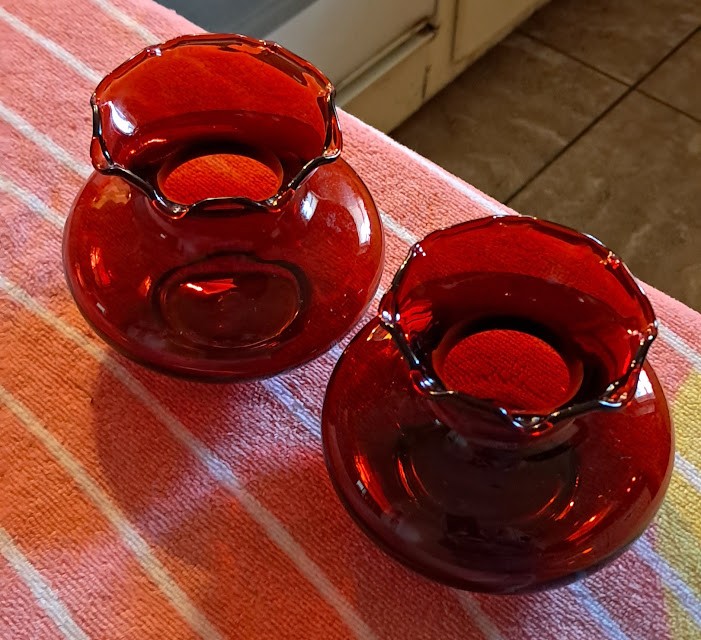 Ruby Red Anchor Hocking Bud Vases (2)
