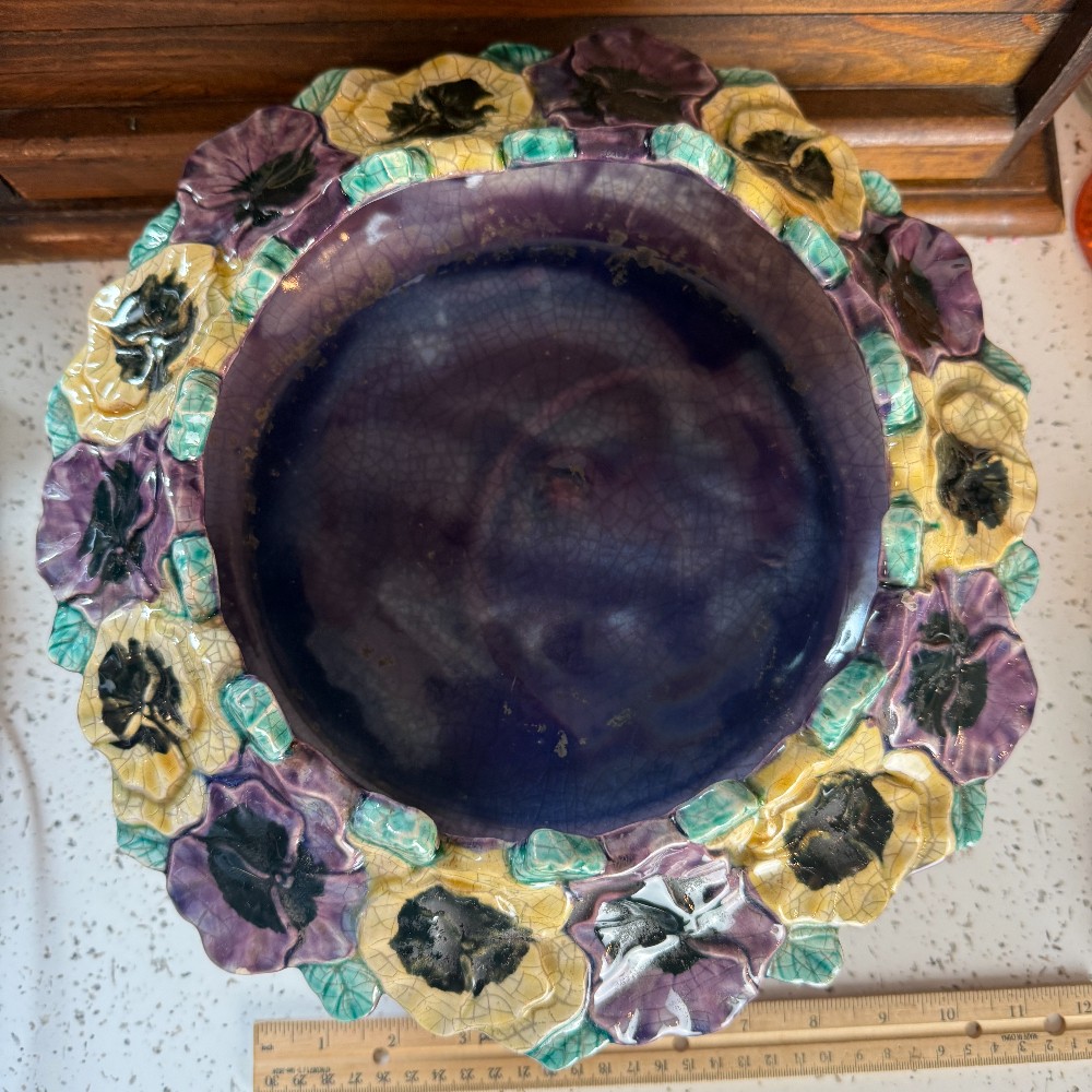 Signed Fleur de Terre 1998 Pansy Majolica Style Bowl
