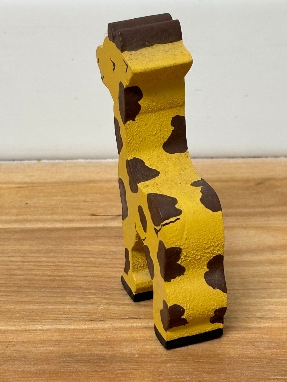 Giraffe Hand Painted Wooden Folk Art Figurine Signed RJ Yellow Brown Hearts 2¾