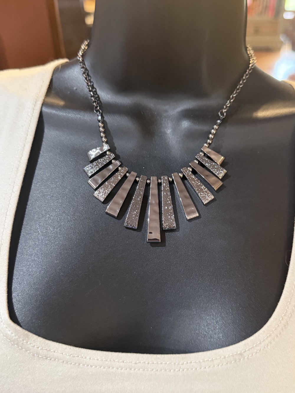 Necklace - Graduated Medallions Beaded GunMetal