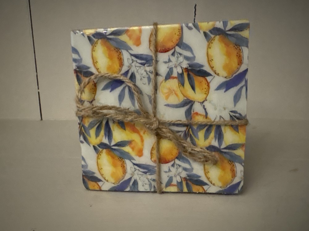 Floral & Lemons Wood 4 pc Coater Set