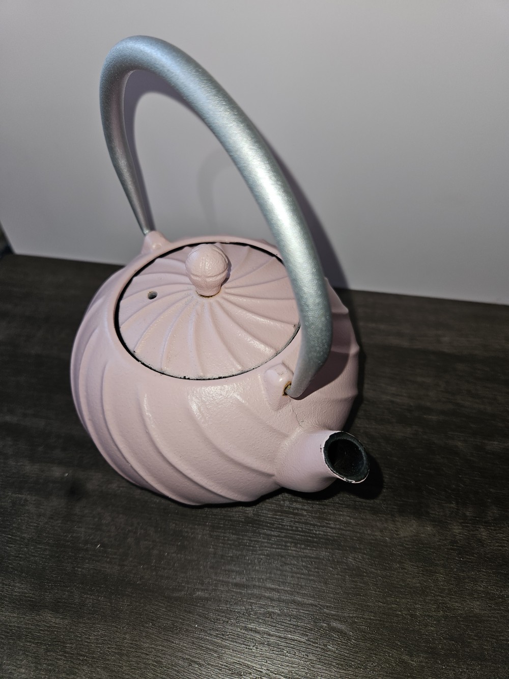 pink cast iron teapot