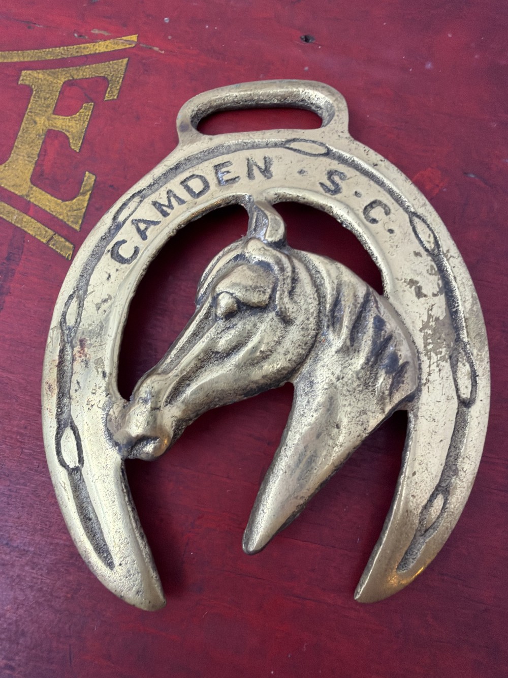 Vtg Brass Horse Medallion