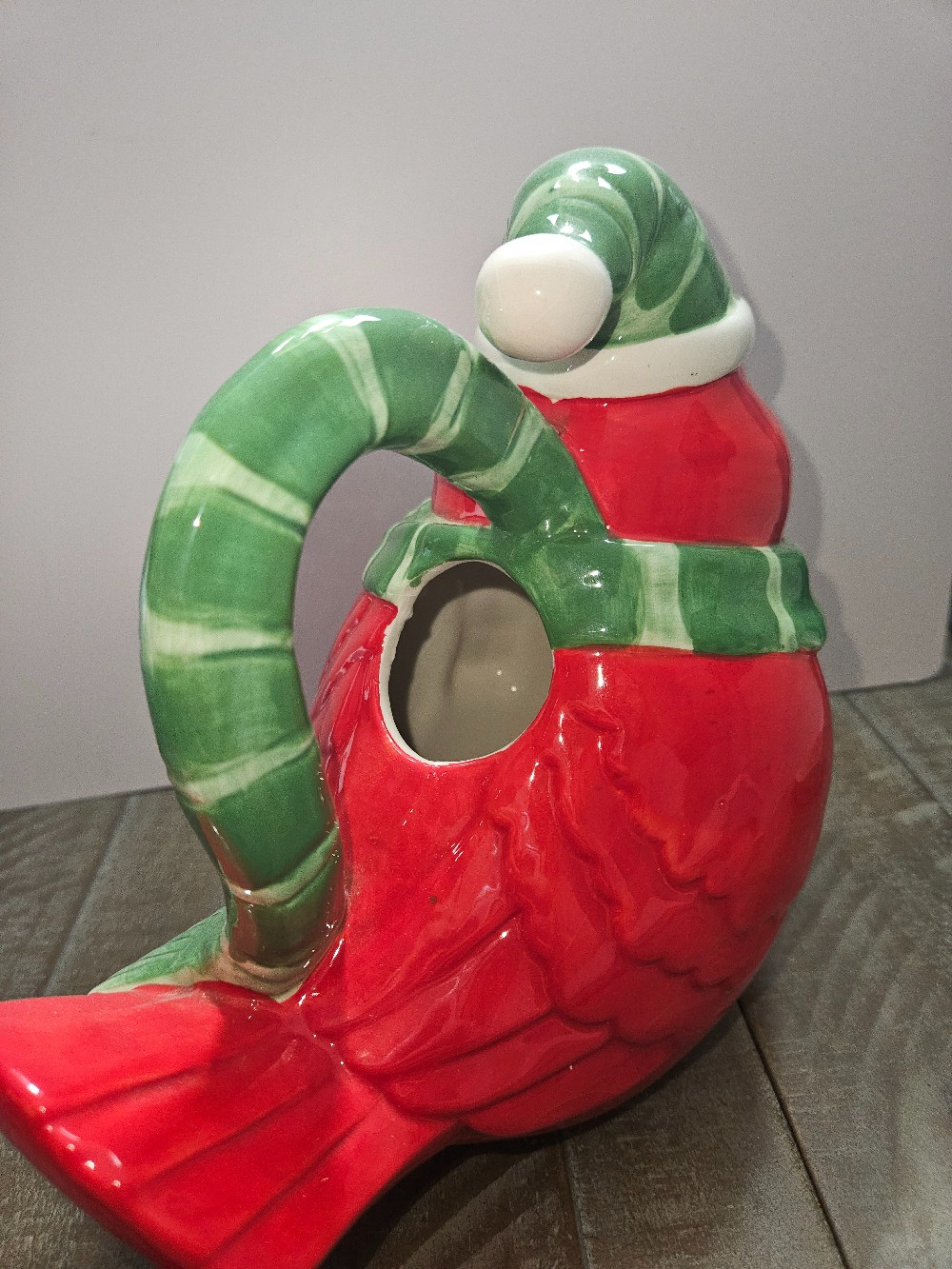 festive red ceramic cardinal teapot
