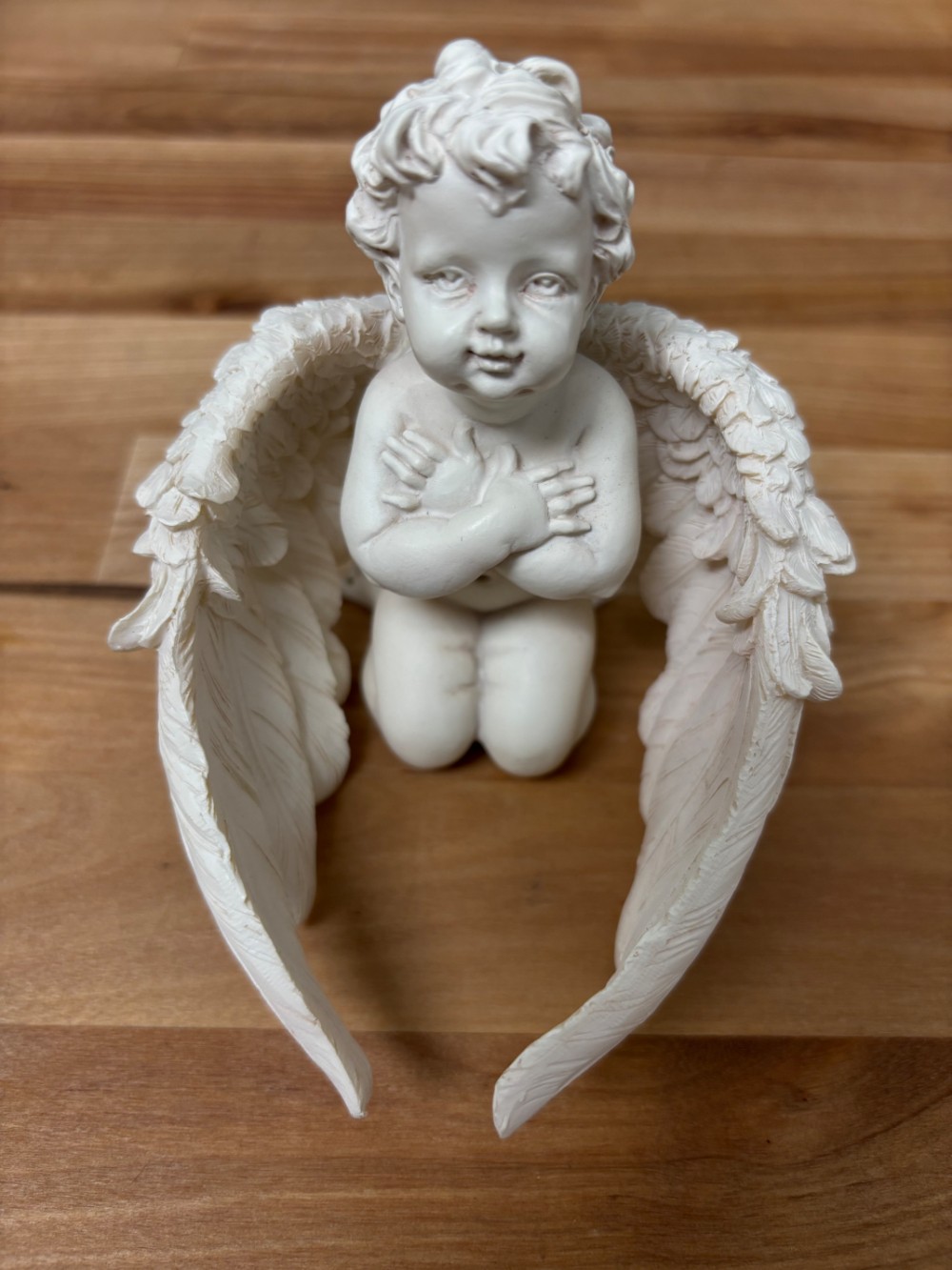 Kneeling Cherub Angel with Wrapped Feather Wings