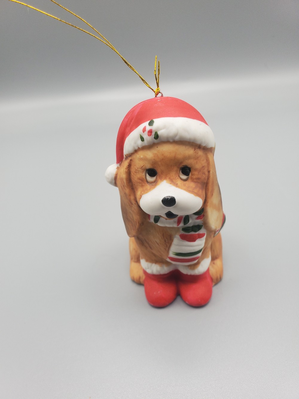 1988 House of Lloyd Dog in Santa Hat Hanging Ornament