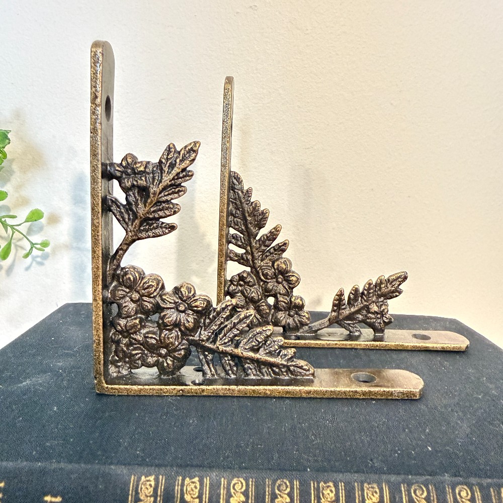 Cast Iron Floral Shelf Brackets, Pair