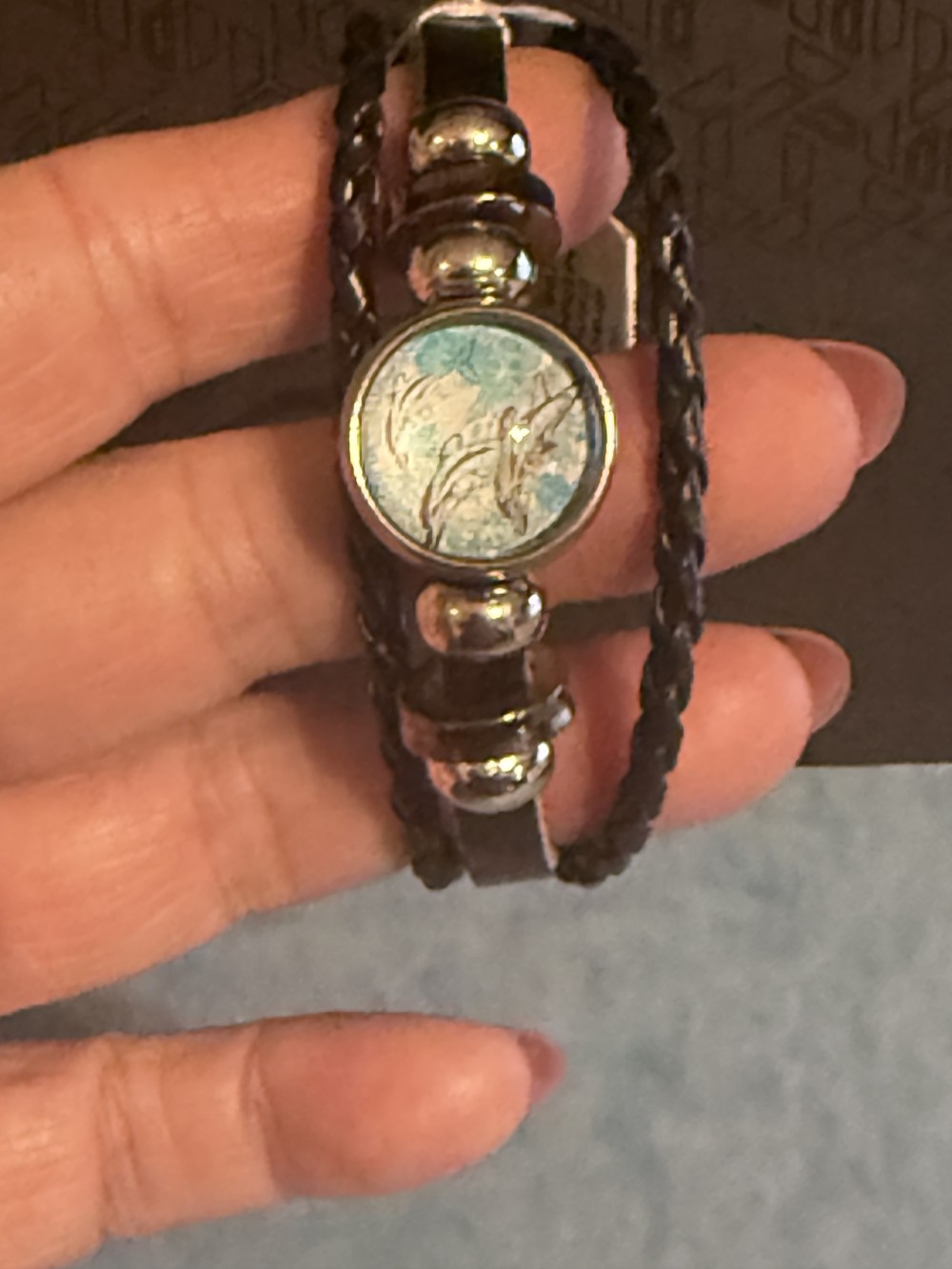 Bracelet-Genuine Leather Black Three Strap Dolphin