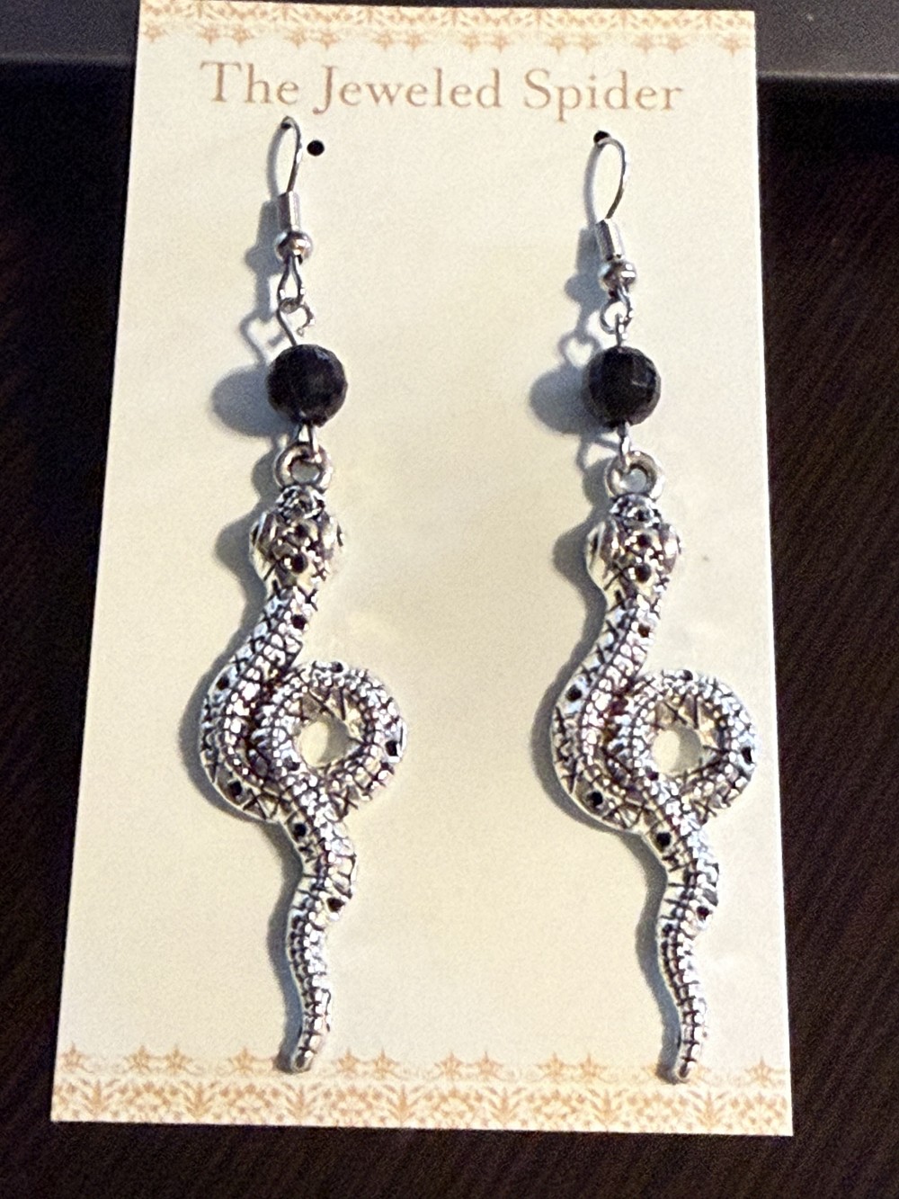 Earrings - Coiled Snake Black Bead Snake, Serpent, Snakes, Serpents