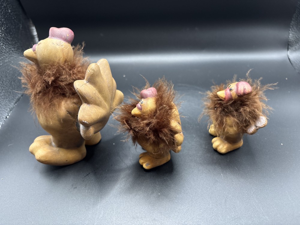 Ceramic Turkey with Feather Collar Vintage Set of 3