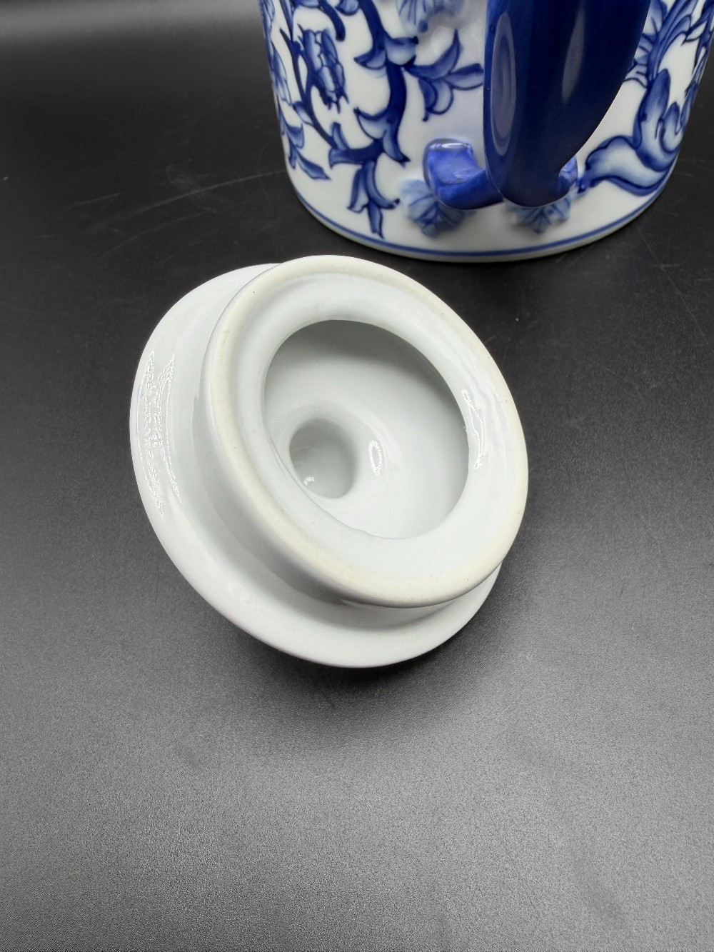 Vintage The Bombay Company Blue and White Porcelain Teapot, Chinoiserie Peony Floral Tea Pot with Lid