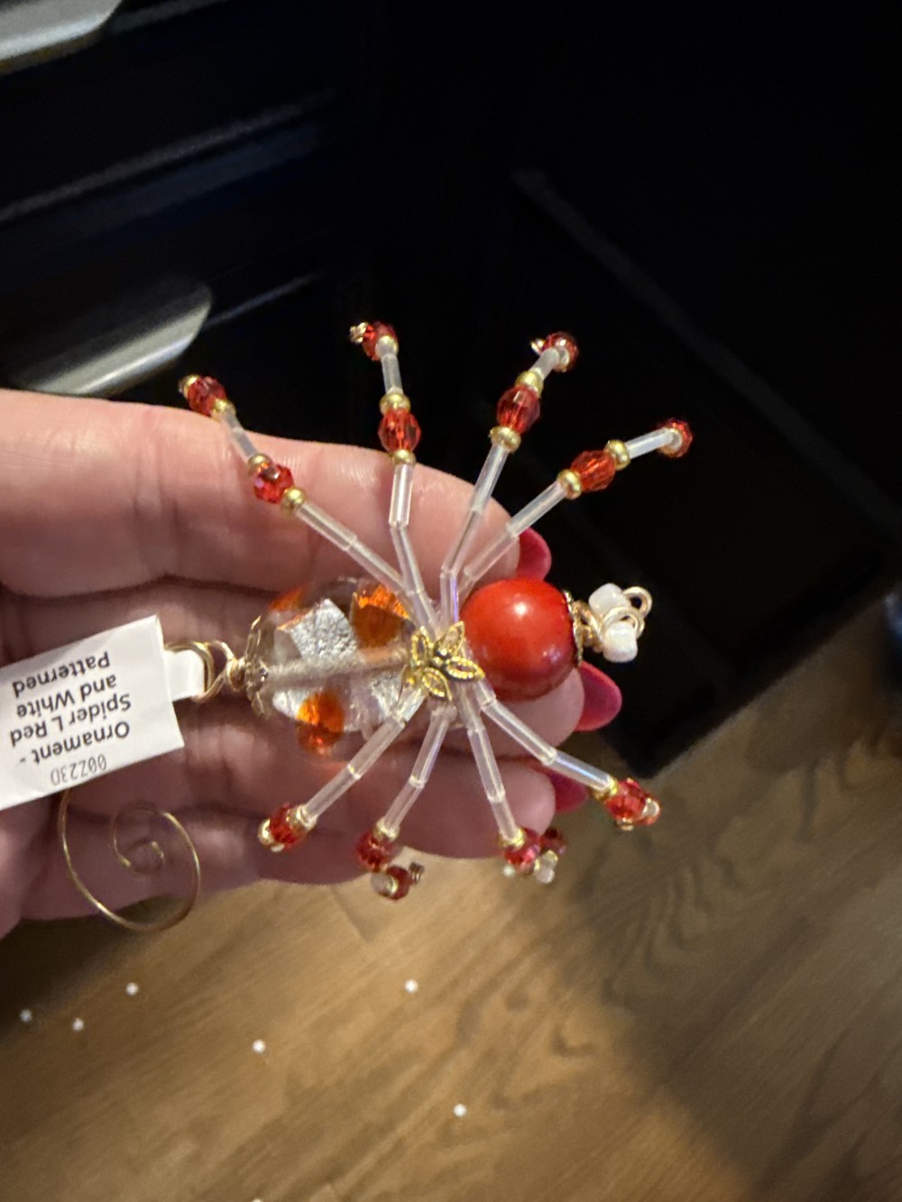 Ornament - Spider L Red and White Patterned