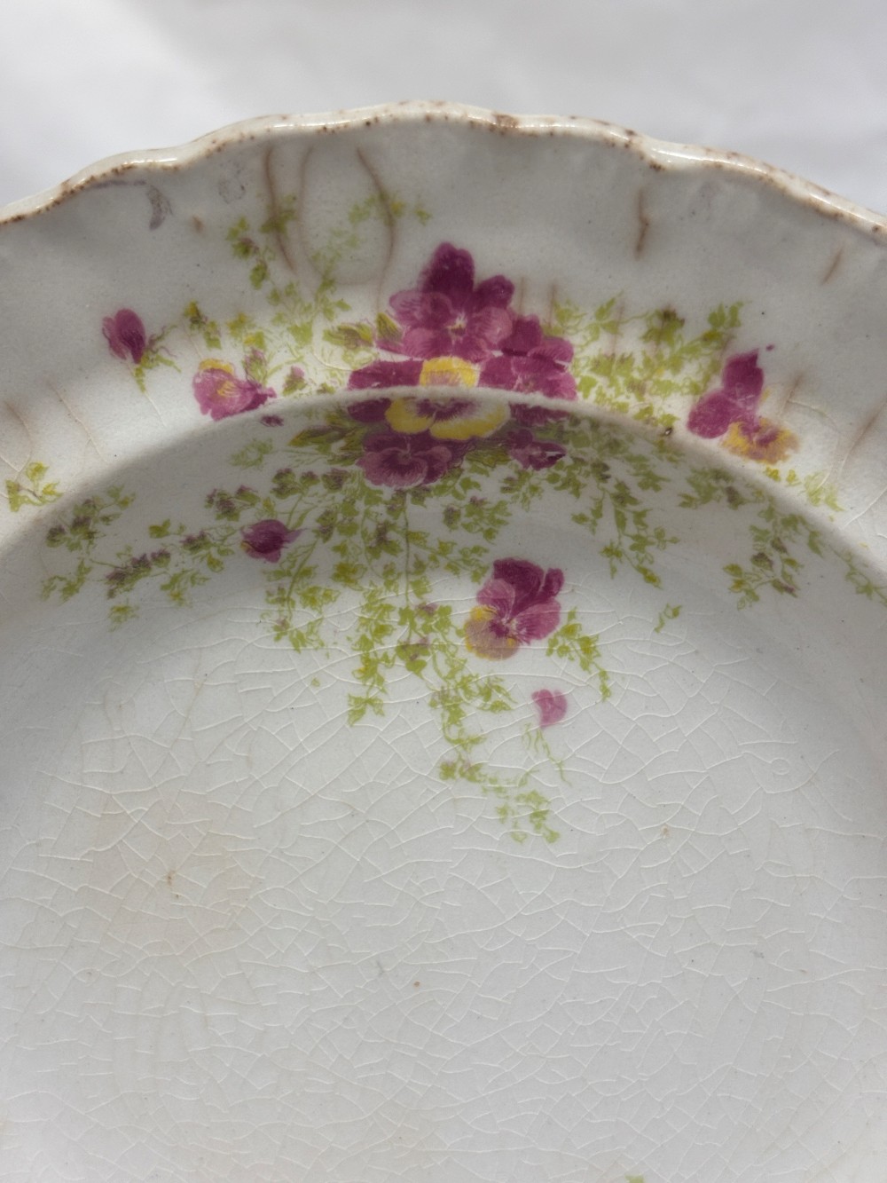 Porcelain semi shallow bowl pink flowers Dresden