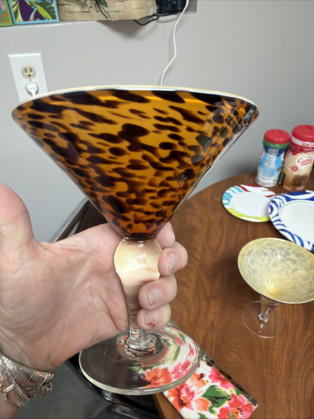 Set a four tortoiseshell leopard martini wine glasses