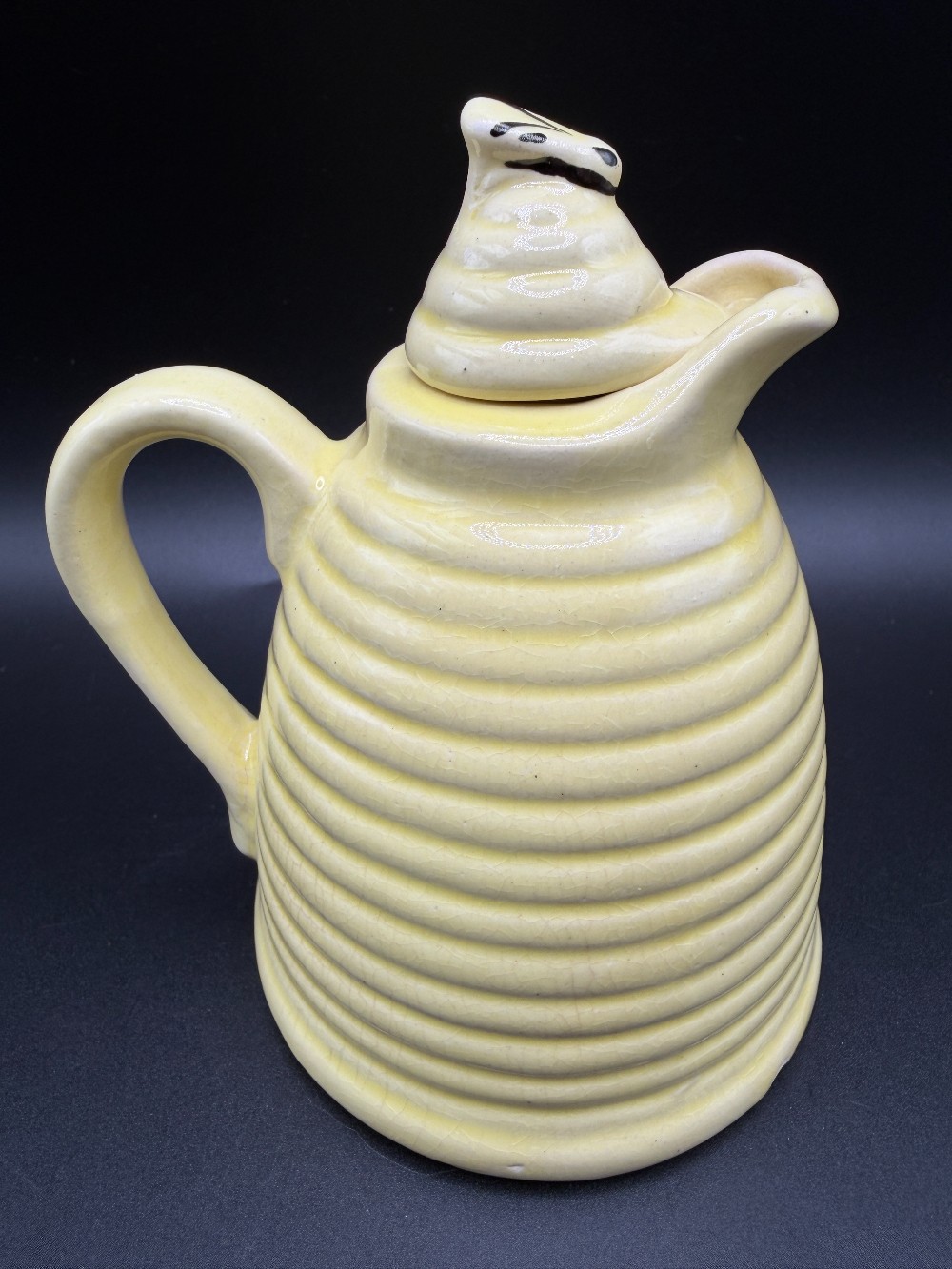 Vintage 1950s Yellow Ceramic Beehive Honey Pot Syrup Pitcher with Lid