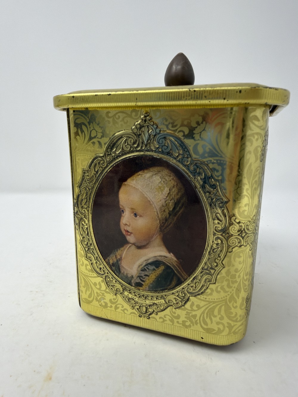 Vtg Square Dutch Art Lidded Tin