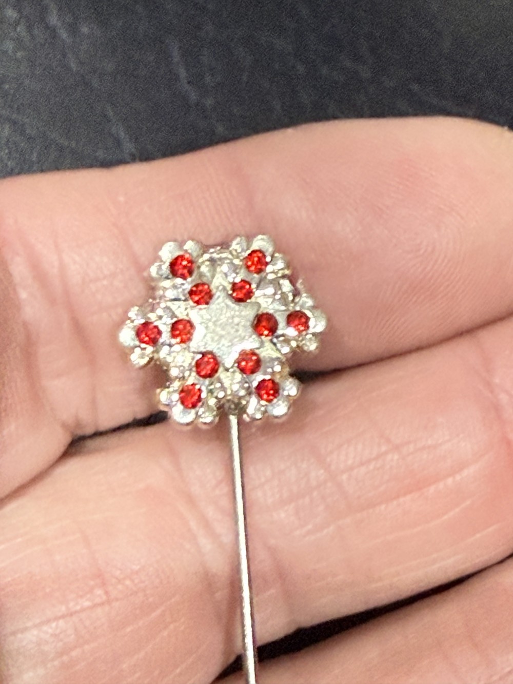 Hat Pin / Scarf Pin - Silver with Red Rhinestones, Lapel Pin