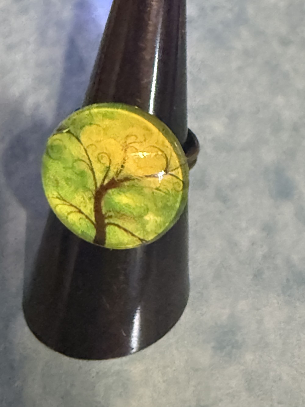 Adjustable Ring - Tree of Life Brown Tree Green Background