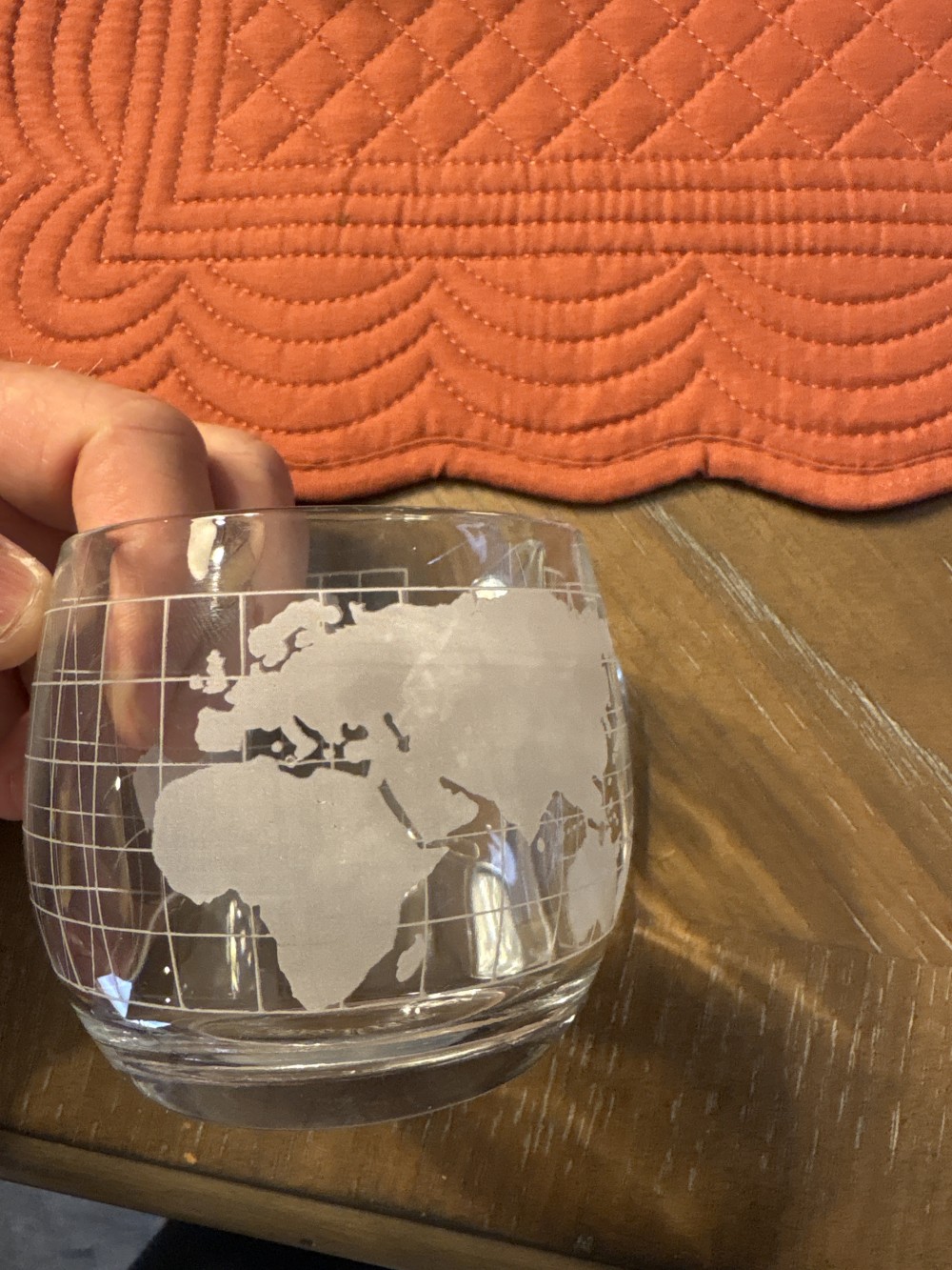 Nestle Etches Globe World Glass Mug VIntage 3 inch diameter