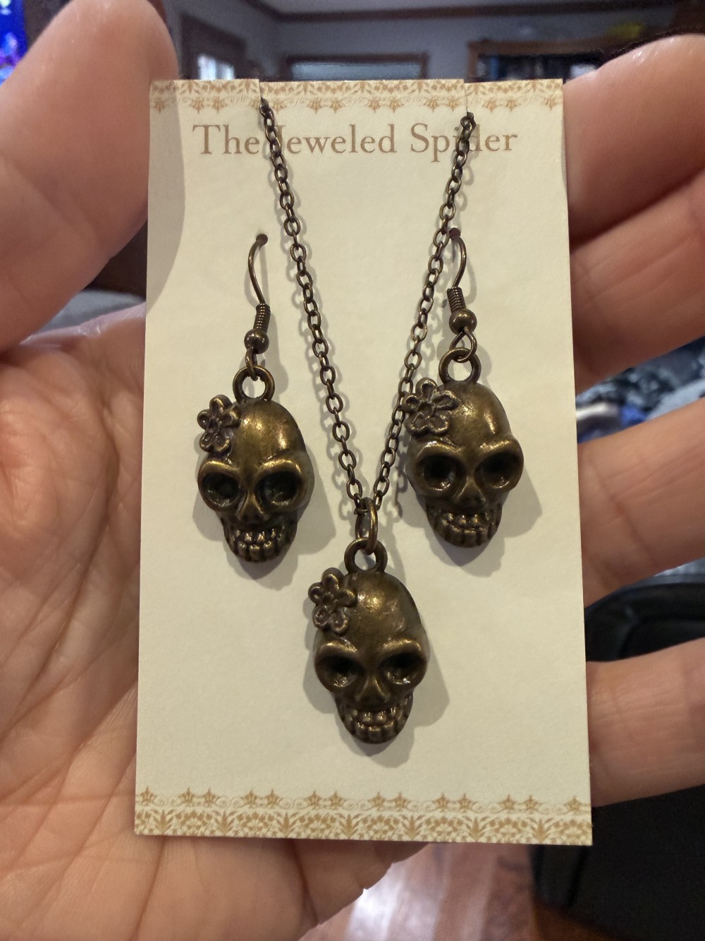 Necklace & Earrings Set Bronze Sugar Skulls