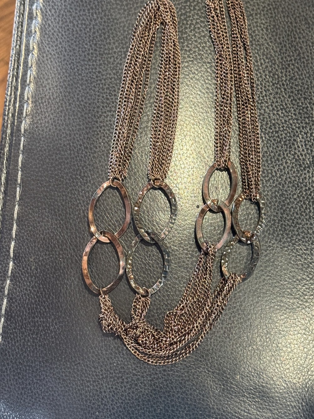 Necklace - Copper Toned Multiple Chain Strand and Loops Necklace