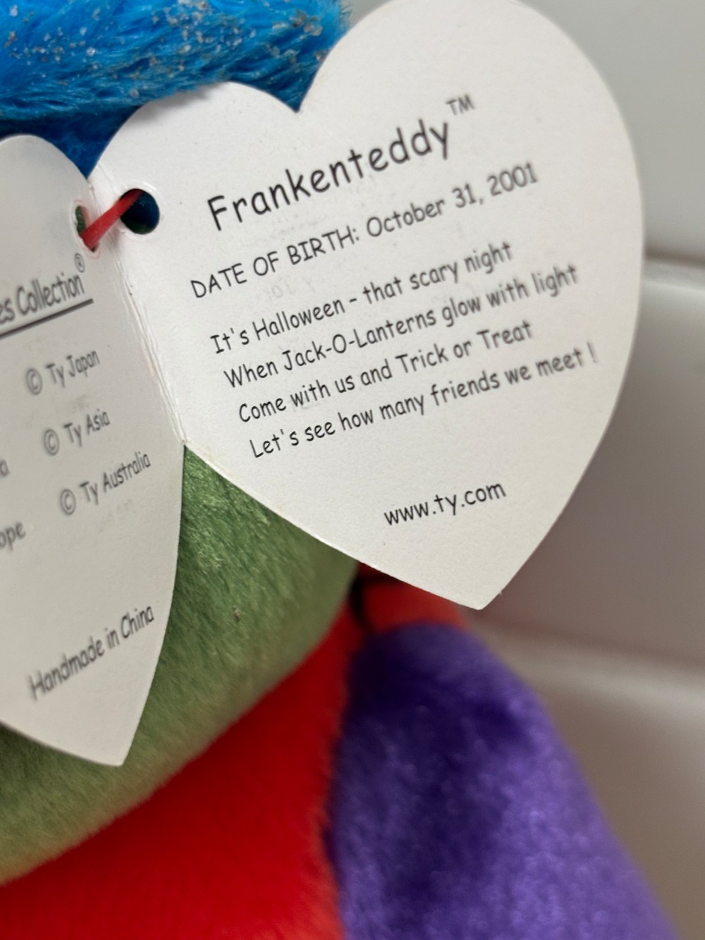 Beanie Baby Ty Frankenteddy Halloween Bear Plush 2001 MWMT