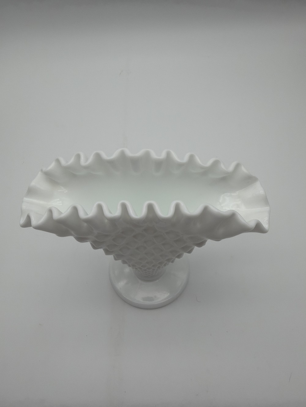 Vintage Fenton Milk Glass Hobnail Fan Vase