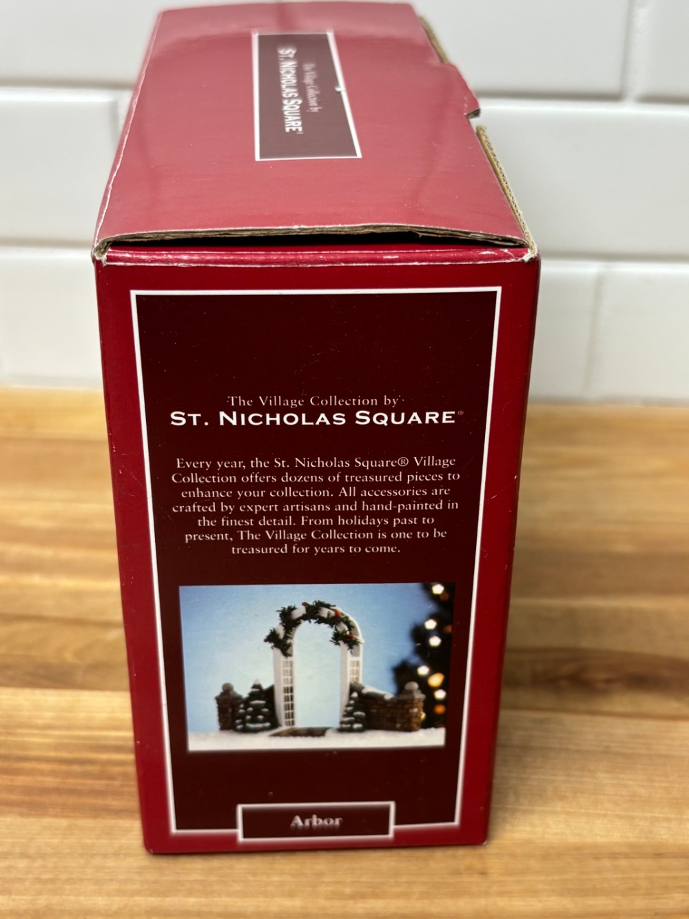 St Nicholas Square Arbor Snowy Garden Gateway Christmas Village with Box