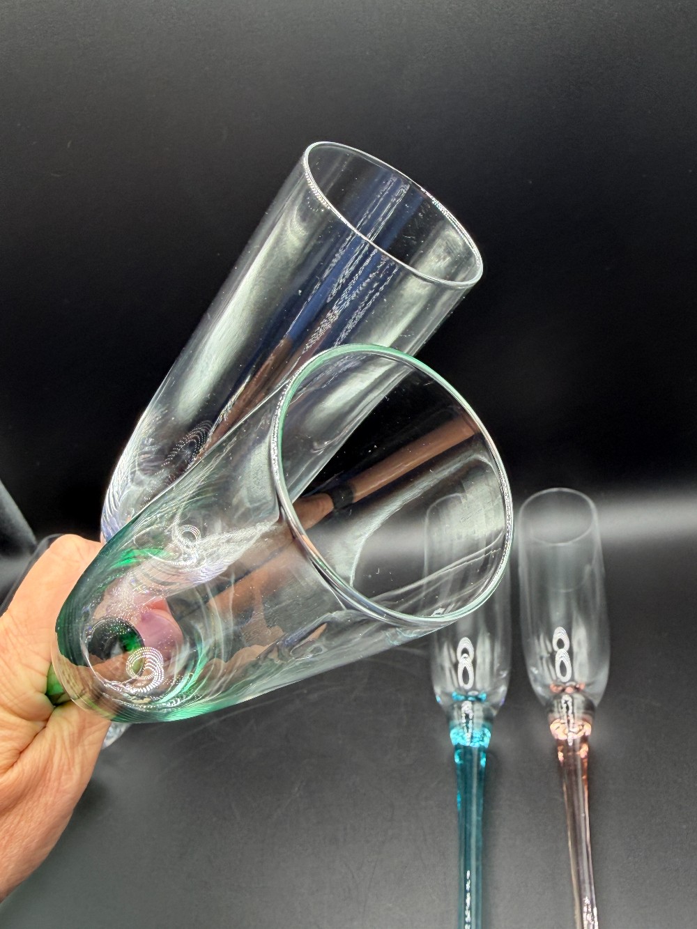 Vintage 1990s Artland Celebration Rainbow Long Stem Champagne Flutes - Set of 6