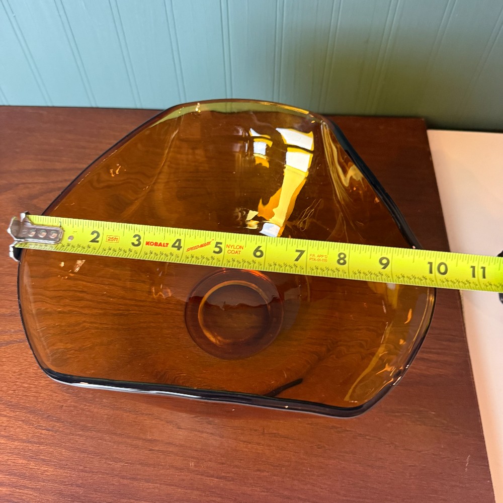 Vintage Mid Century Amber Glass Angular Footed Bowl