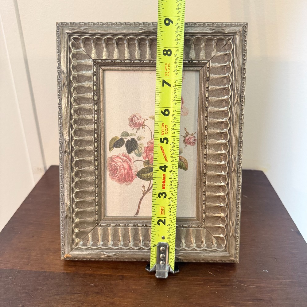 Silver Ribbed Frame with Pink Roses Print
