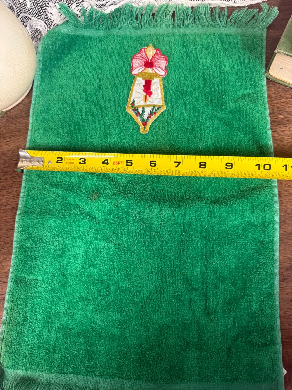 Tom Roe Green Hand Towel Embroidered Candle Lantern