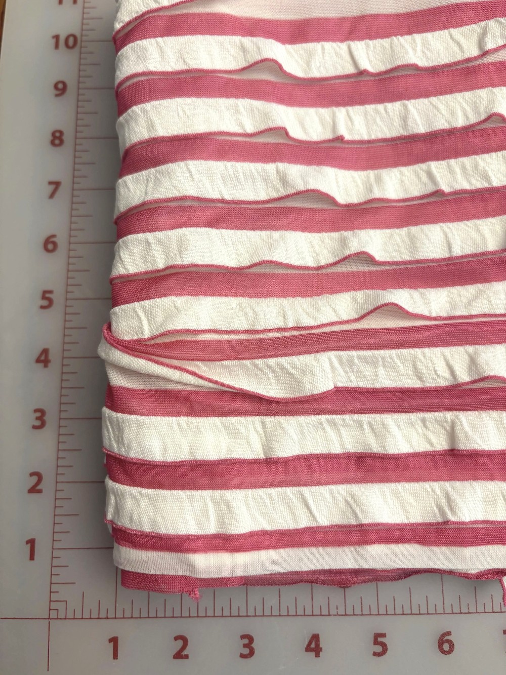 Hot Pink Stripe Poly Knit Ruffle Fabric