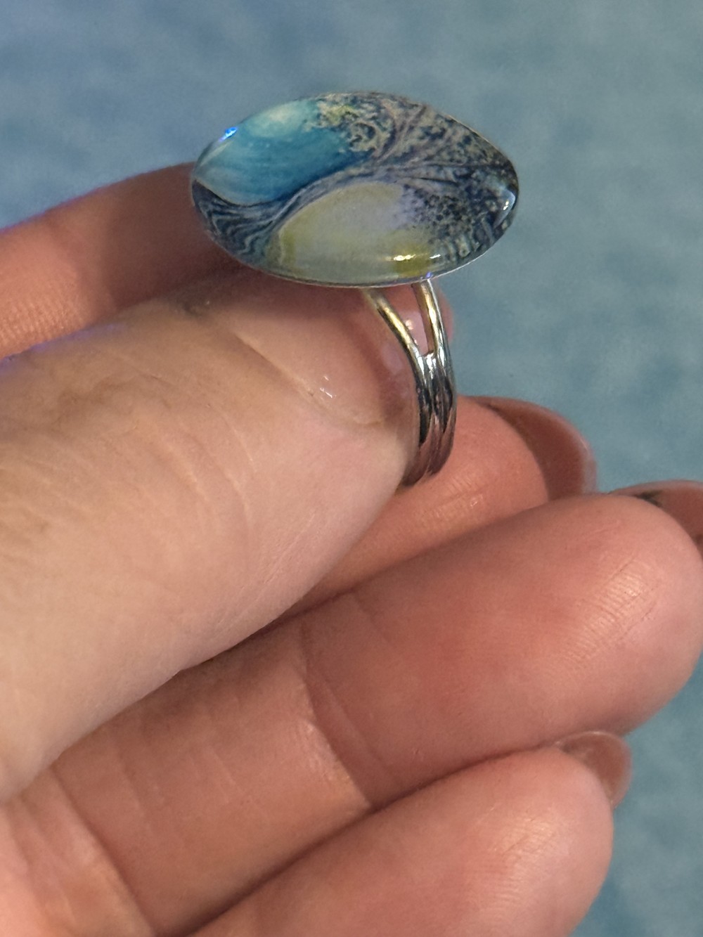 Adjustable Ring - Tree of Life Day and Night Blue