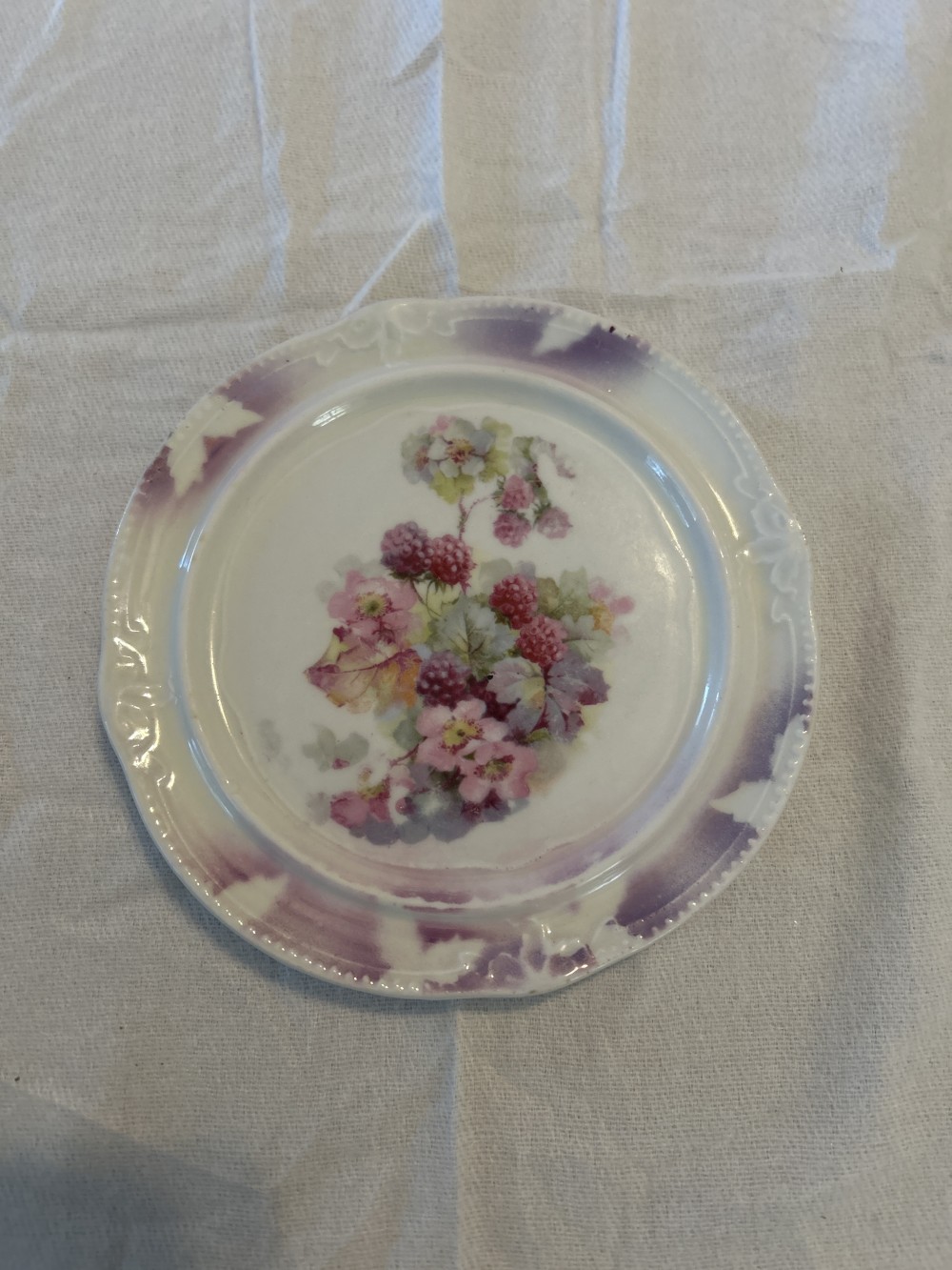 Antique German Blackberry/Raspberry Bramble & Floral Porcelain Dish - see pics