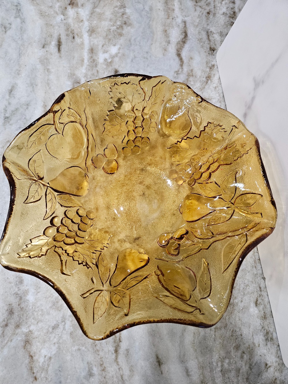 Vintage amber glass fruit bowl