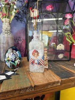 Antique Apothecary Sloan's Liniment Bottle Decorated for July 4th Decor