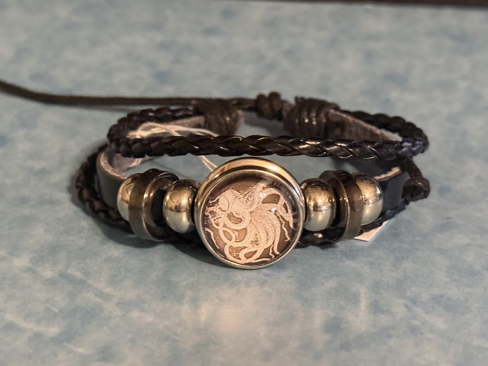 Bracelet-Genuine Leather Black 3 strap Octopus