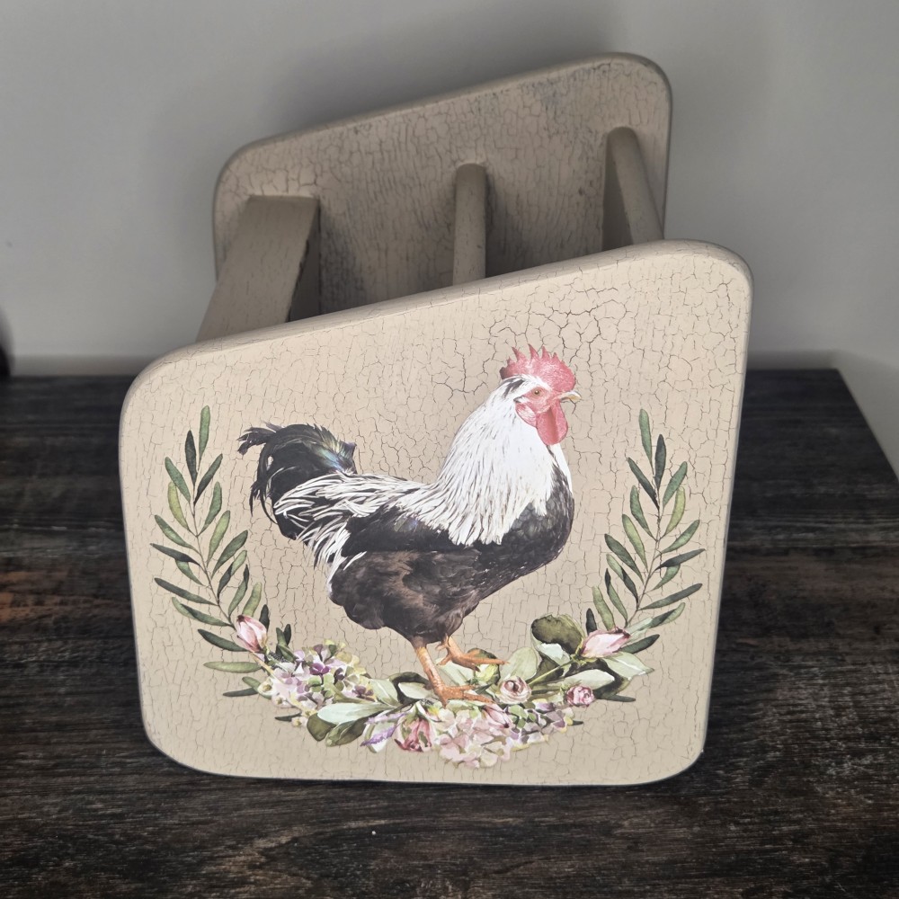 VTG Wood Caddy Organizer Farm/Rooster Themed