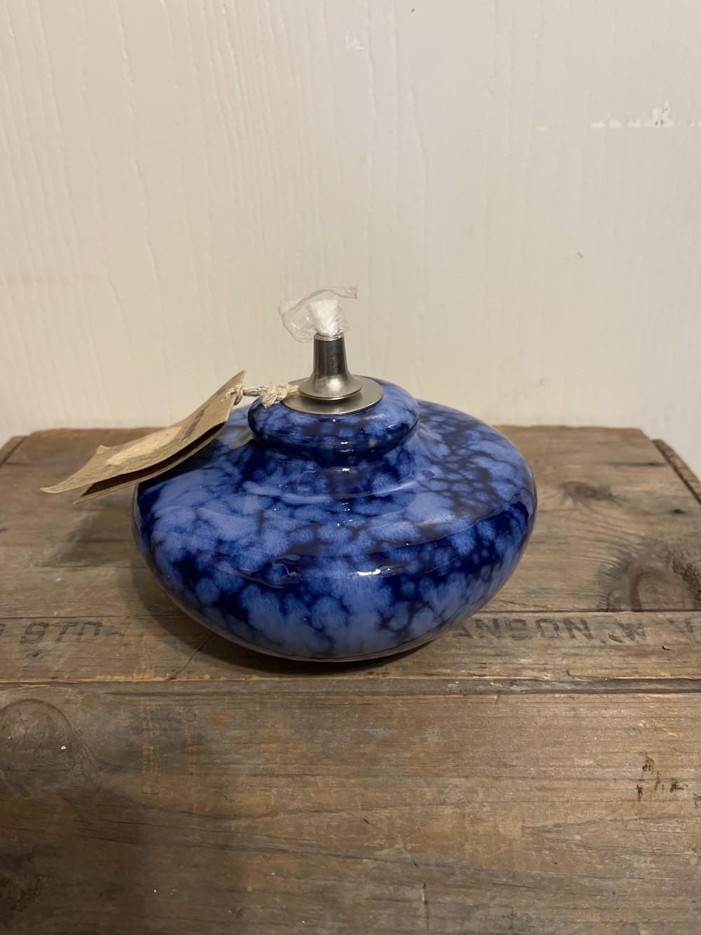 Pier 1 blue speckle glazed oil lamp