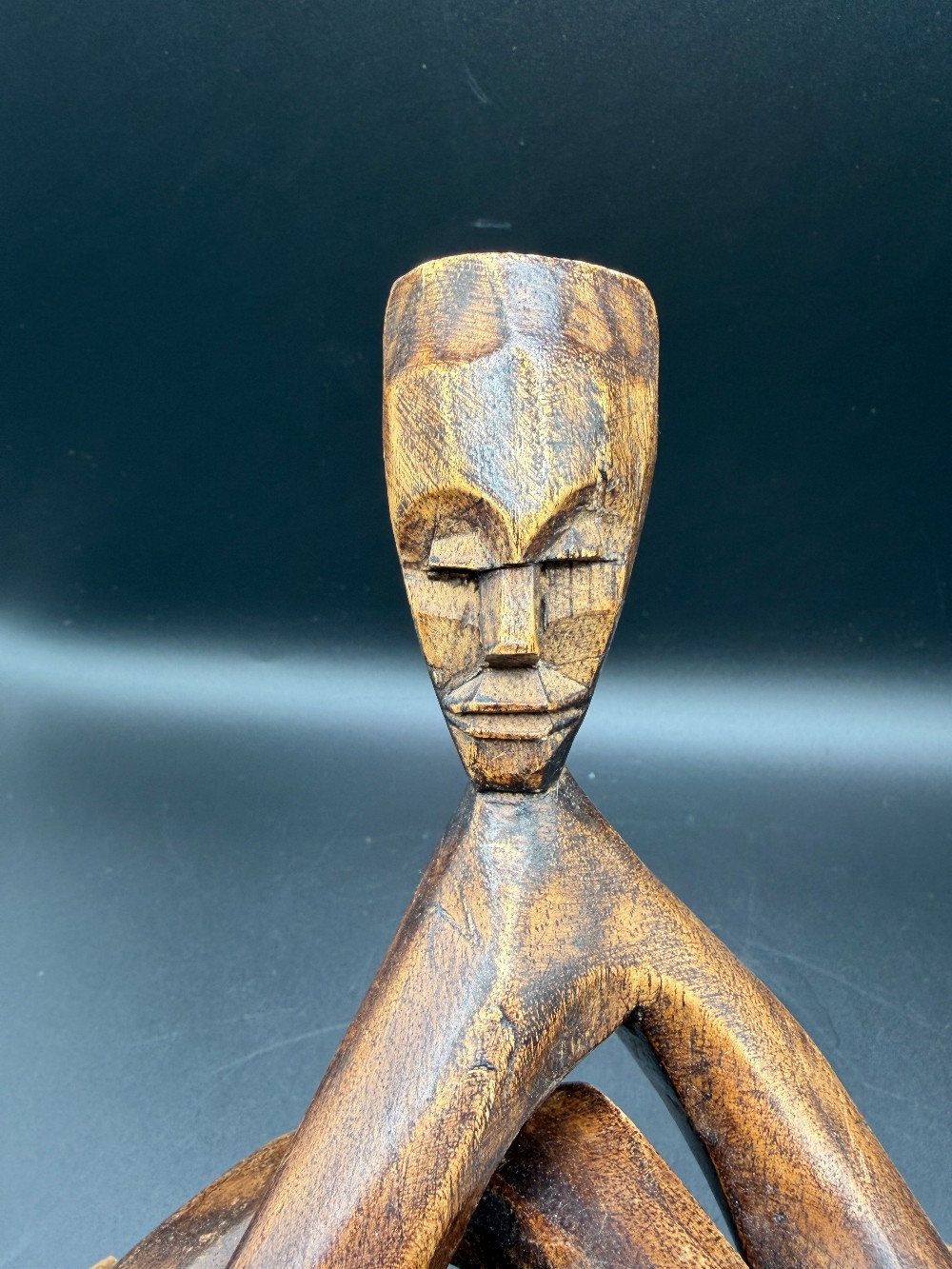 Vintage Hand-Carved African Wood Unity Plant Stand- Single Piece Interlocking Tripod Display