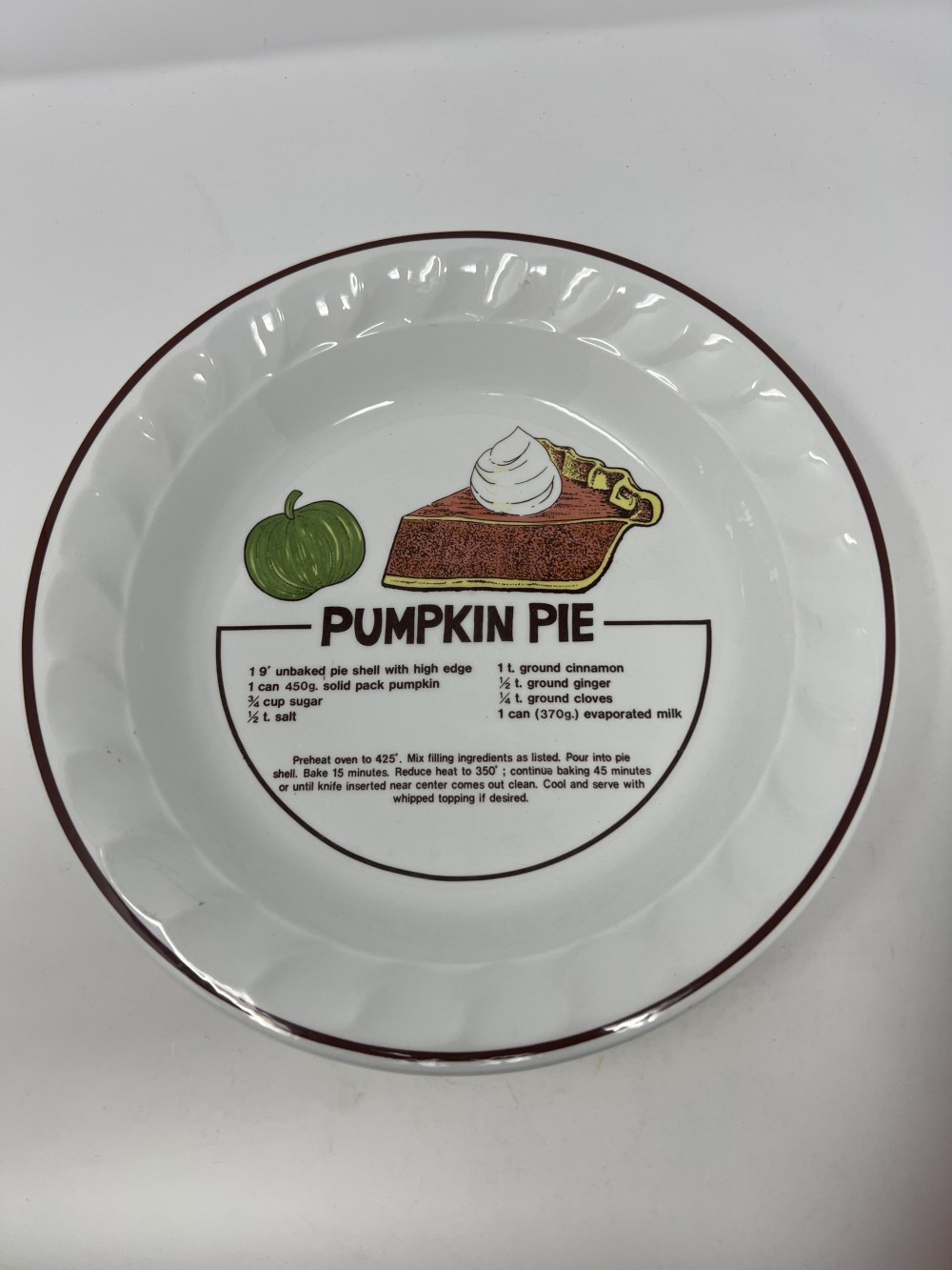 Vtg. Pumpkin Pie Recipe Plate AS IS