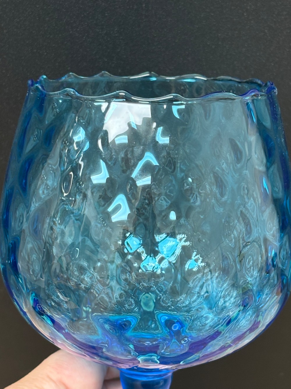 Vintage MCM Empoli Style Blue Optic Glass Brandy Snifter Goblet Vase