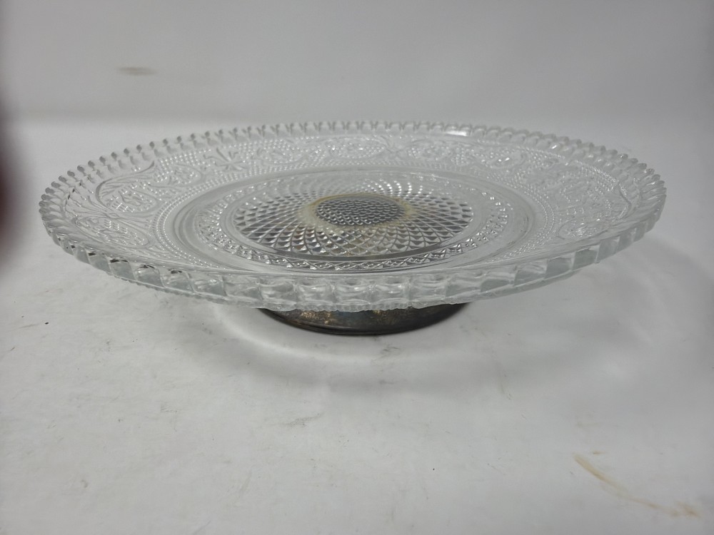Vtg Pressed Glass Pedestal Server
