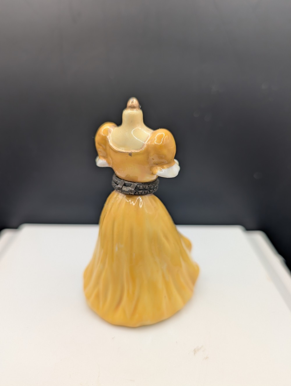 Vtg porcelain yellow dress trinket box