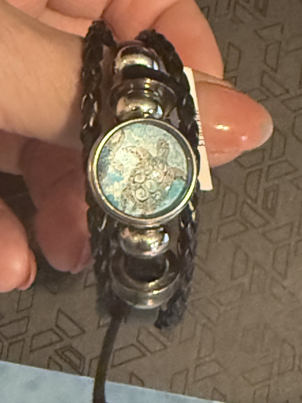 Bracelet- Genuine Leather black 3 strap Turtle