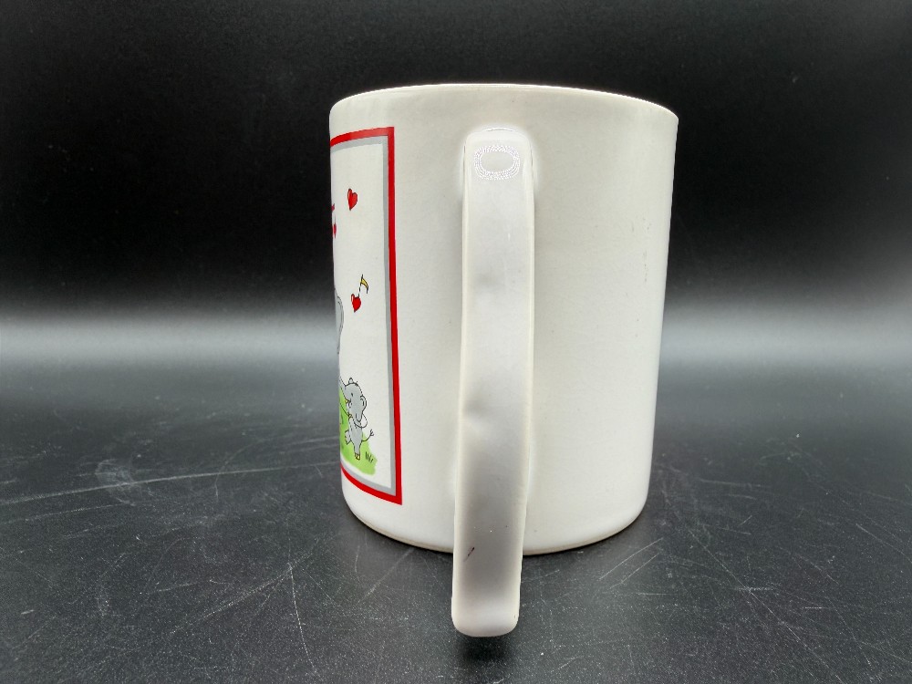 Vintage 1990 AML Elephant Handle Coffee Mug - Musical Hearts Ceramic Papel Style