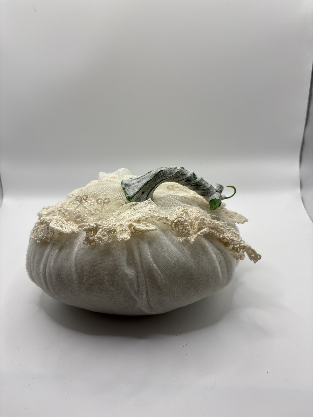 Lace & Chenille Fabric Pumpkin ~7 inch W