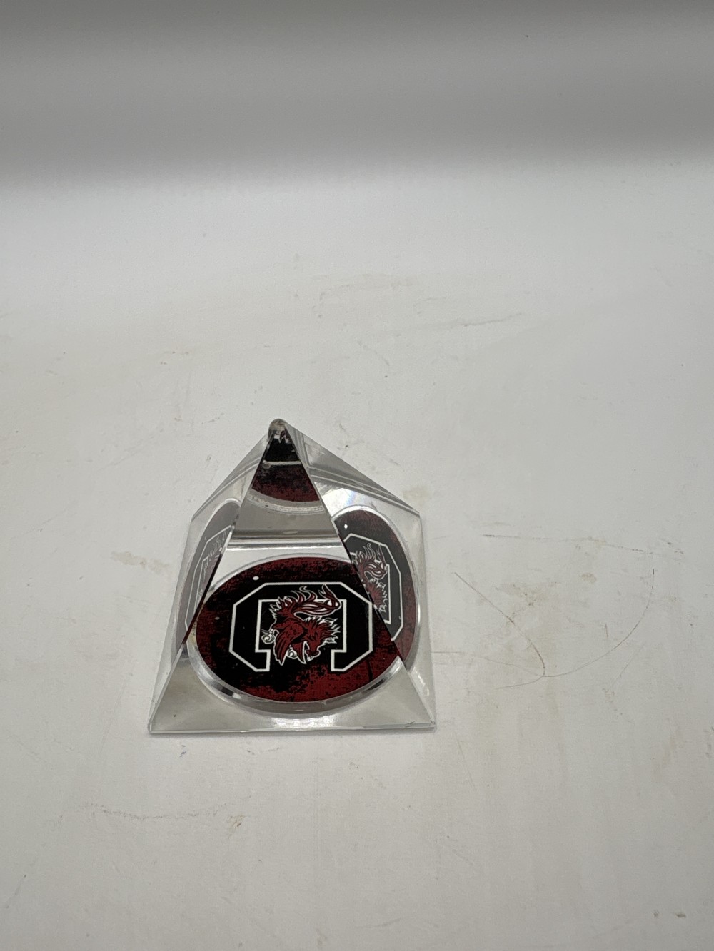 USC Gamecock Crystal Pyramid Paper Weight 2 inch As-is